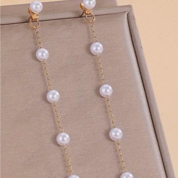 Elegant Pearl Drop fashion Earrings Length 3.5 inches - Picture 2 of 3